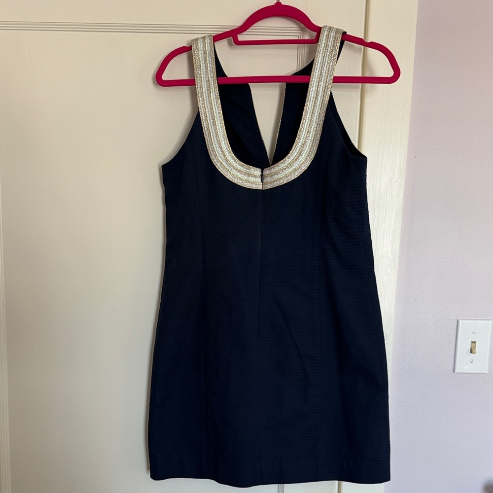 Lilly Pulitzer Navy Dress with Silver and Gold Detailing - Picture 3 of 3